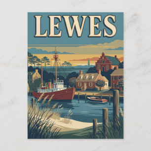 Lewes Delaware Harbor Retro Vintage Travel Poster Postcard