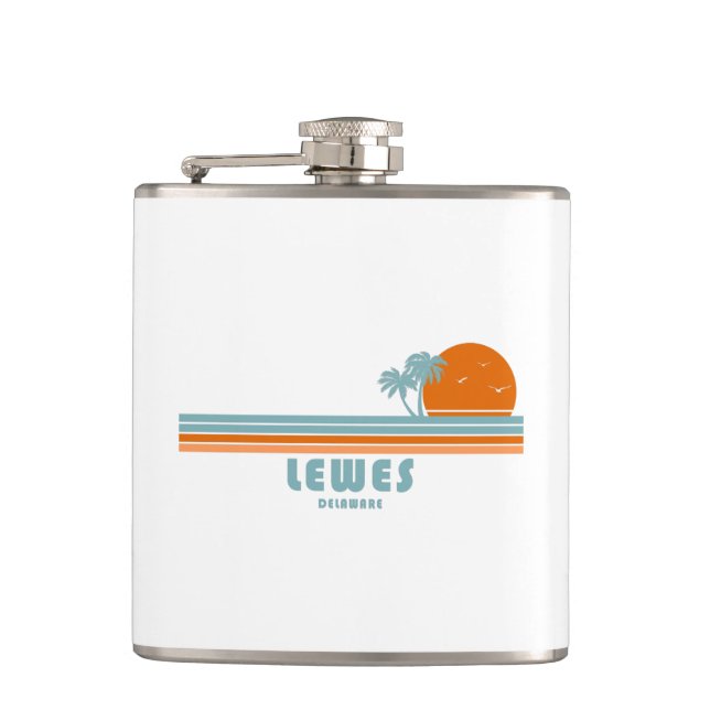 Lewes Delaware Sun Palm Trees Flask (Front)