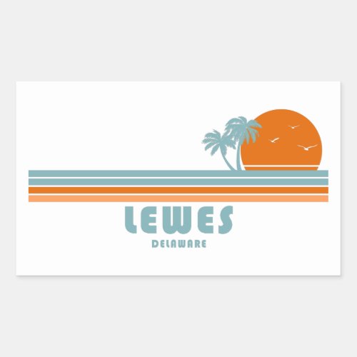 Lewes Delaware Sun Palm Trees Rectangular Sticker