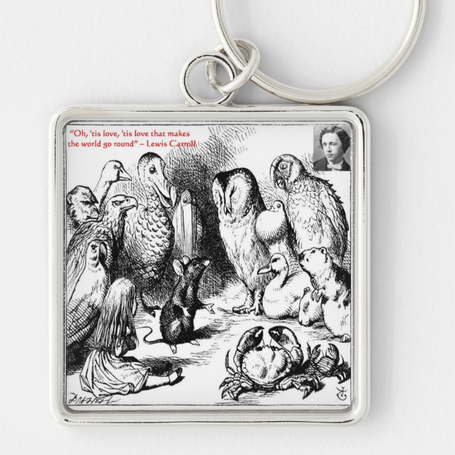 Lewis Carroll Looking Glass Illustration & Quote Keychain (Front)