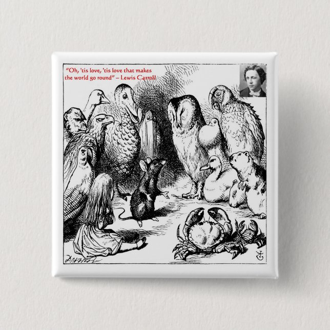 Lewis Carroll Looking Glass Illustration & Quote Pinback Button (Front)