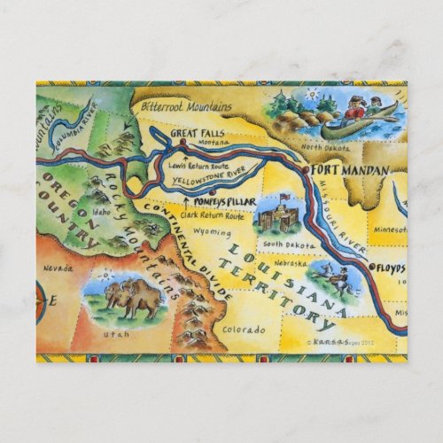 Lewis  Clark Expedition Map Postcard