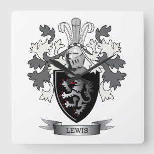 Lewis Family Crest Coat of Arms Square Wall Clock