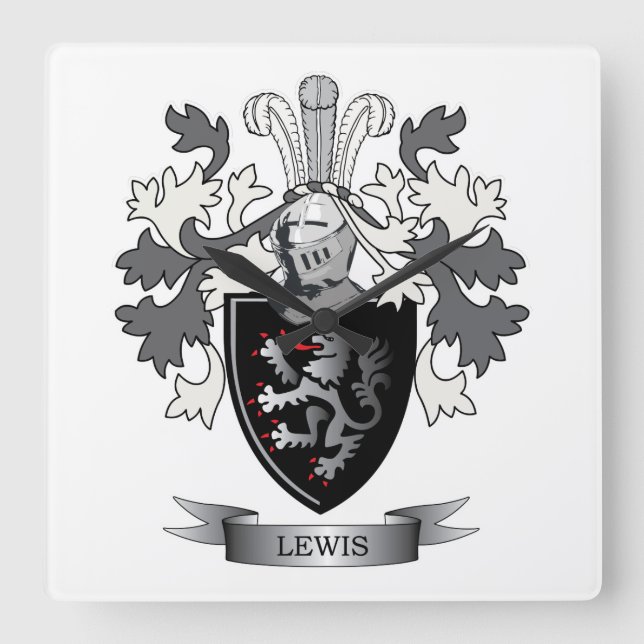 Lewis Family Crest Coat of Arms Square Wall Clock (Front)