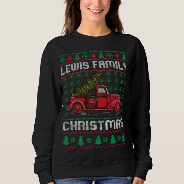 Lewis Family Ugly Christmas Sweater Red Truck Funn (Front)