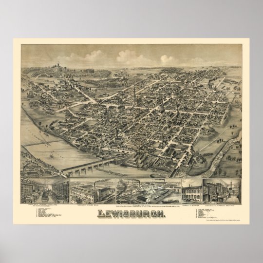 Lewisburg, PA Panoramic Map 1884 Poster