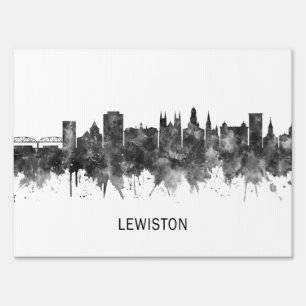Lewiston Maine Skyline BW Sign