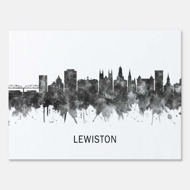 Lewiston Maine Skyline BW Sign (Back)