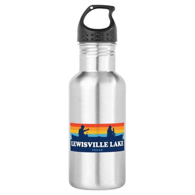 Lewisville Lake Texas Canoe Stainless Steel Water Bottle (Front)