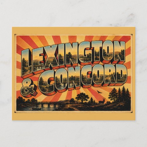 Lexington and Concord MA Vintage Travel Art Postcard