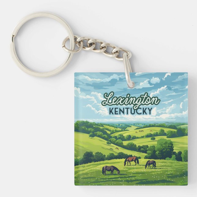 Lexington Kentucky Horses Bluegrass Farms Vintage Keychain (Front)