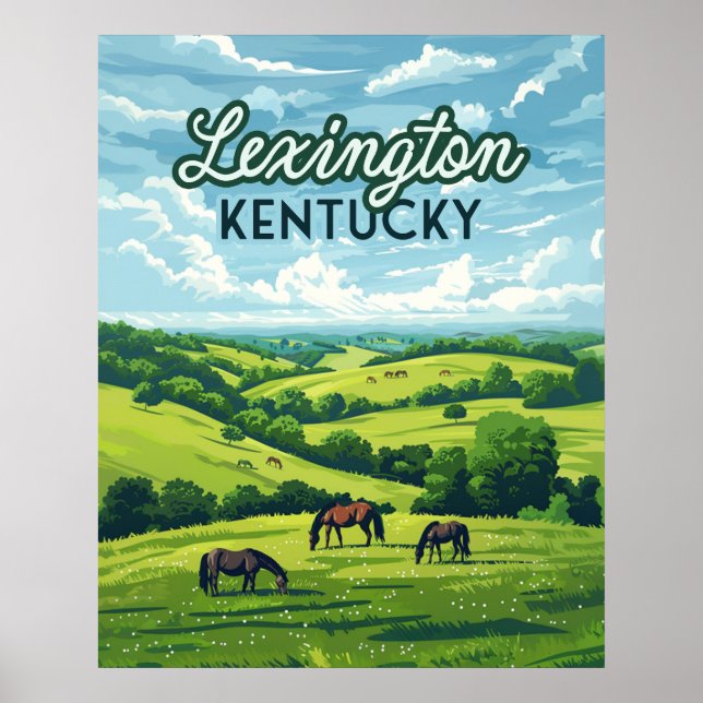 Lexington Kentucky Horses Bluegrass Farms Vintage Poster (Front)