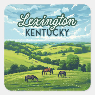 Lexington Kentucky Horses Bluegrass Farms Vintage Square Sticker