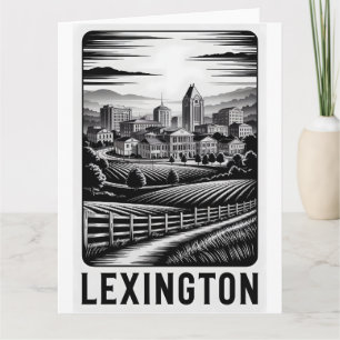 Lexington Kentucky Skyline Black White Woodcut Card