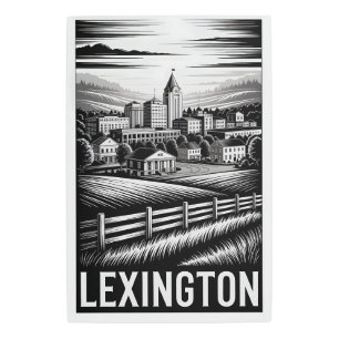 Lexington Kentucky Skyline Black White Woodcut Metal Print