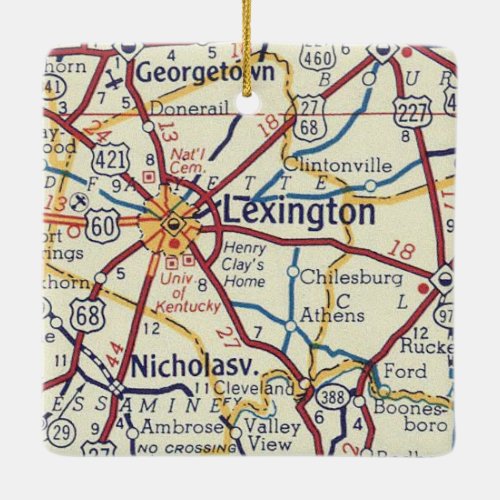 Lexington KY Vintage Map Ceramic Ornament