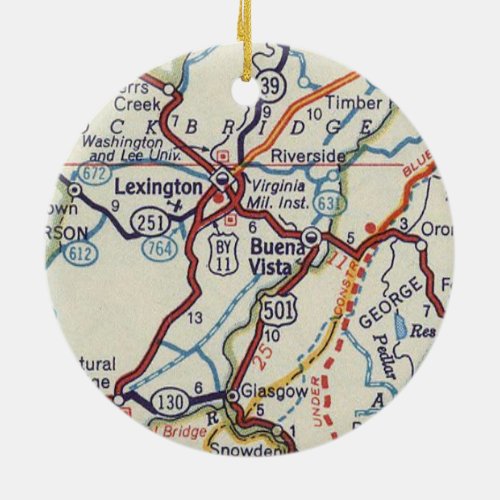 Lexington VA Vintage Map Ceramic Ornament