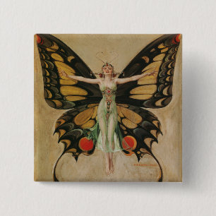 Leyendecker Butterfly Girl Vintage Art Deco Button