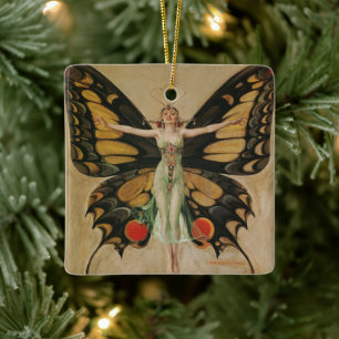 Leyendecker Butterfly Girl Vintage Art Deco Ceramic Ornament