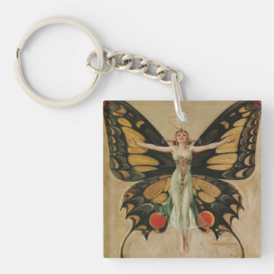 Leyendecker Butterfly Girl Vintage Art Deco Keychain