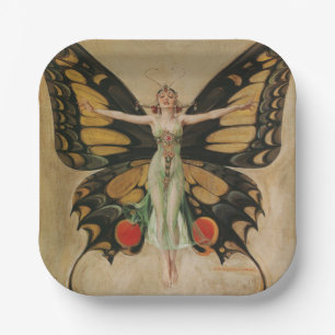 Leyendecker Butterfly Girl Vintage Art Deco Paper Plates