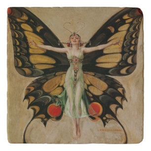 Leyendecker Butterfly Girl Vintage Art Deco Trivet