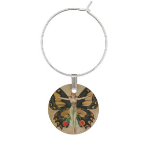 Leyendecker Butterfly Girl Vintage Art Deco Wine Charm