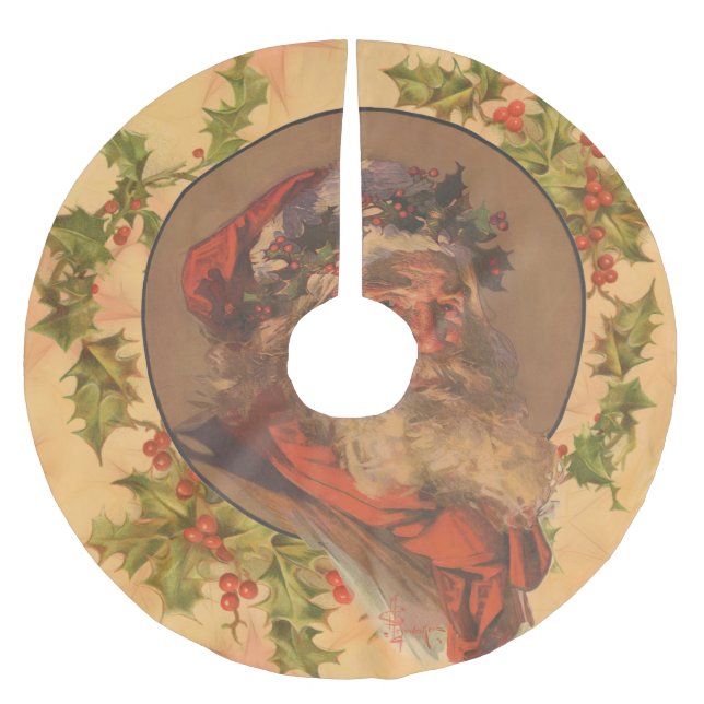 Leyendecker Father Christmas Antique Victorian Brushed Polyester Tree Skirt (Front)