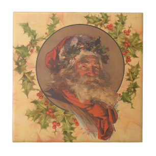 Leyendecker Father Christmas Antique Victorian Ceramic Tile
