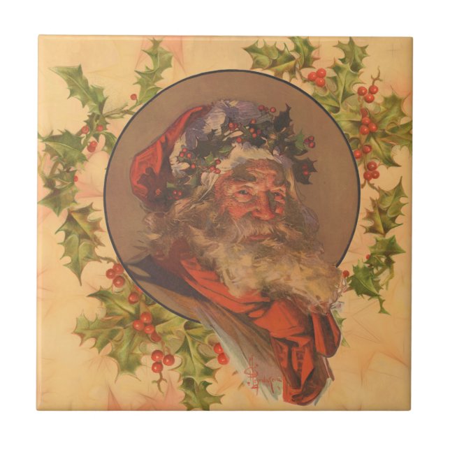Leyendecker Father Christmas Antique Victorian Ceramic Tile (Front)
