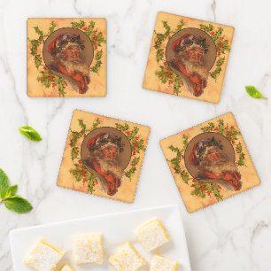 Leyendecker Father Christmas Antique Victorian Coaster Set