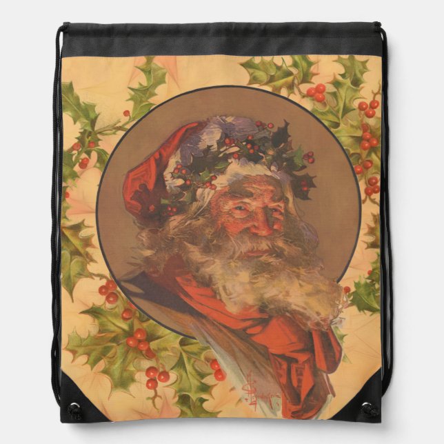 Leyendecker Father Christmas Antique Victorian Drawstring Bag (Front)