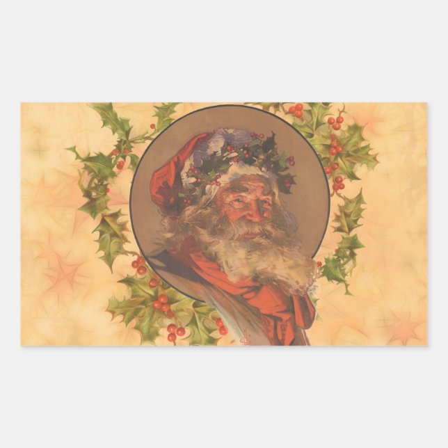 Leyendecker Father Christmas Antique Victorian Rectangular Sticker (Front)