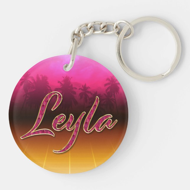 Leyla First name Golden pink keychain (Back)