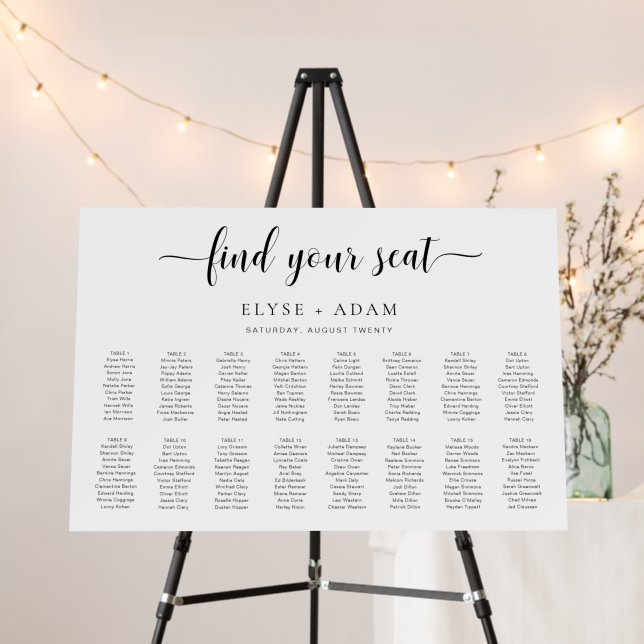 Leyton Minimal 16 Table Seating Chart Foam Board (In Situ (Stand))
