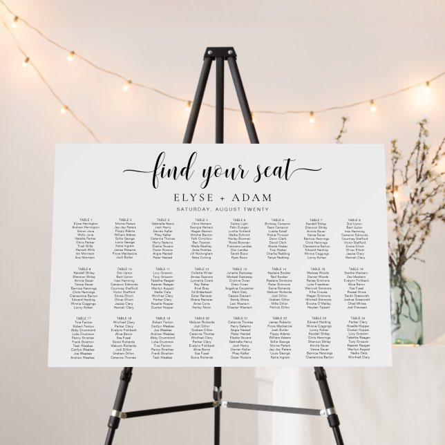 Leyton Minimal 24 Table Seating Chart Foam Board (In Situ (Stand))