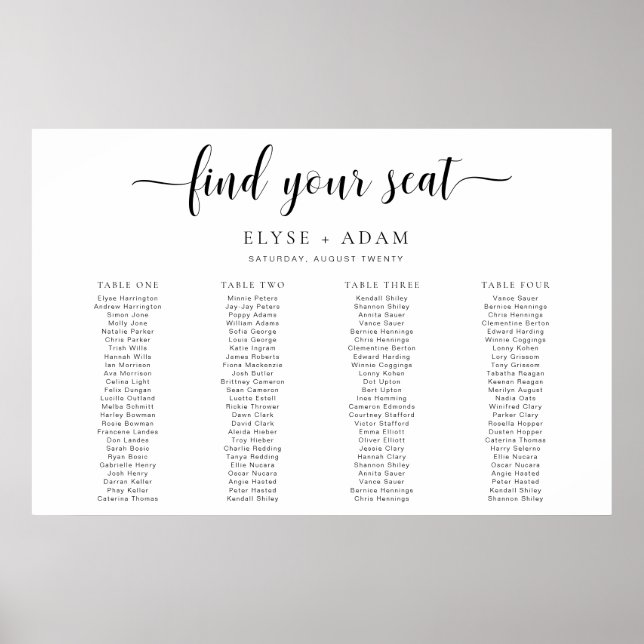 Leyton Minimal 4 Banquet Table Seating Poster (Front)