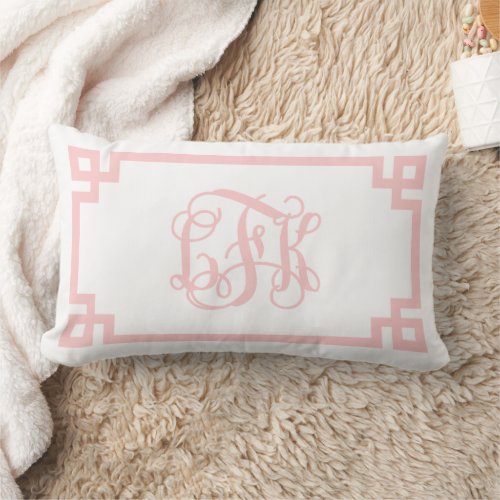 LFK Light Pink Greek Key Script Monogram Lumbar Pillow