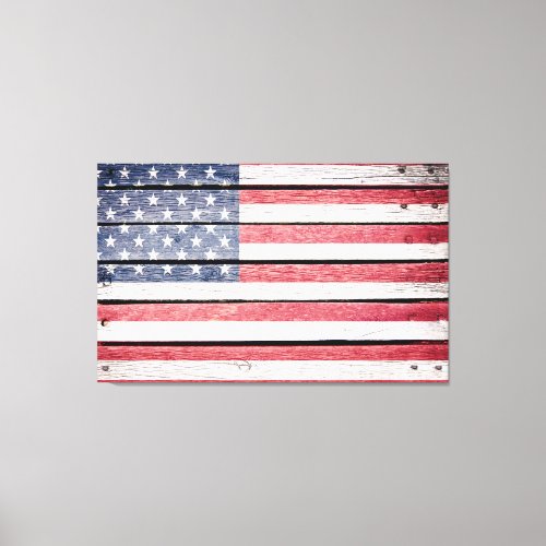 Lg America USA Flag on Wood Image Canvas Print