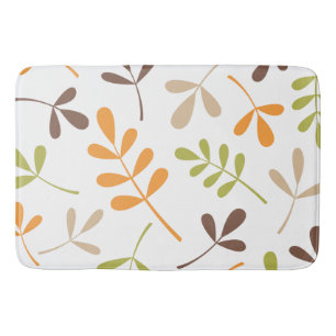 Lg Assorted Leaves Brown Orange Grn Sand White Bathroom Mat