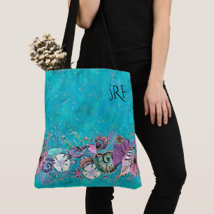 Lg. Beautiful Beach All Over Print Tote See Back Bag