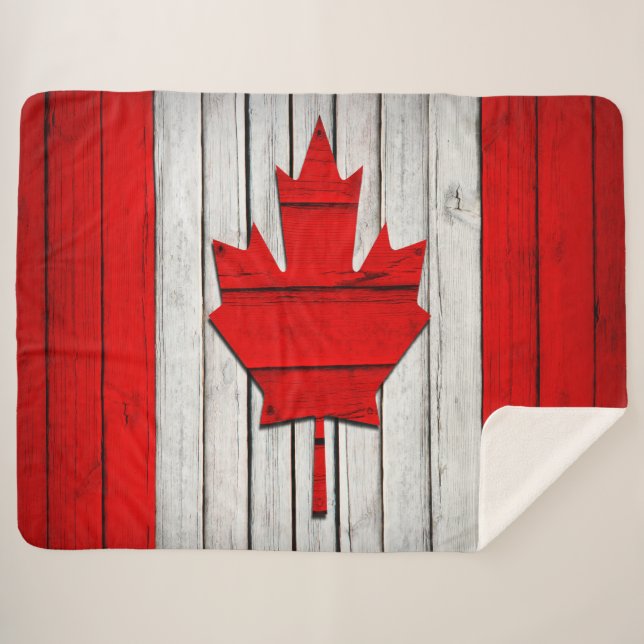 Lg Canadian Flag Wrapped in Love Sherpa Blanket (Front (Horizontal))