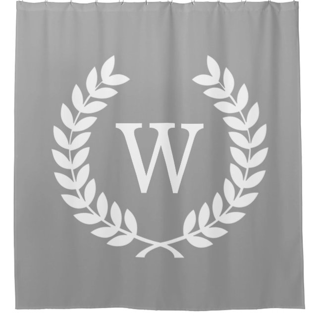 LG Dk Gray White Laurel Wreath Initial Monogram Shower Curtain (Front)