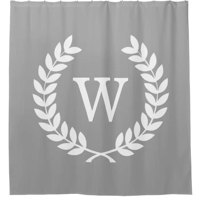Lg Dk Gray White Laurel Wreath Initial Monogram Shower Curtain Zazzle Com Lg Dk Gray White Laurel Wreath Initial, Monogram Initial Shower Curtain