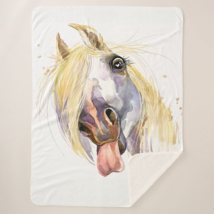 Lg Funny Horse Wrapped in Love Sherpa Blanket