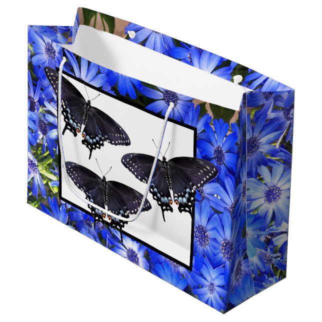 Lg Gift Bag 3 Black Swallowtails (Front Angled)