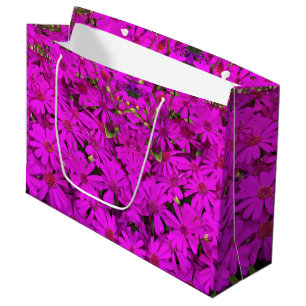 Lg Gift Bag Bright Pink/Purple Daisies