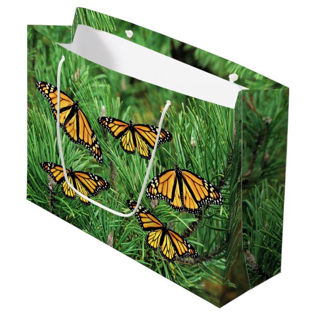 Lg Gift Bag Monarch on Pine Boughs (Front Angled)