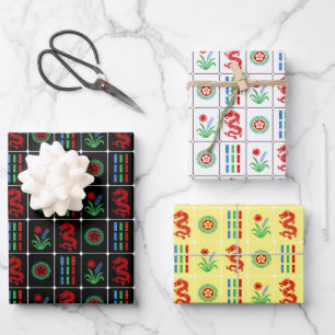 LG Mahjong Tiles #4 Red Green Blue Wrapping Paper Sheets