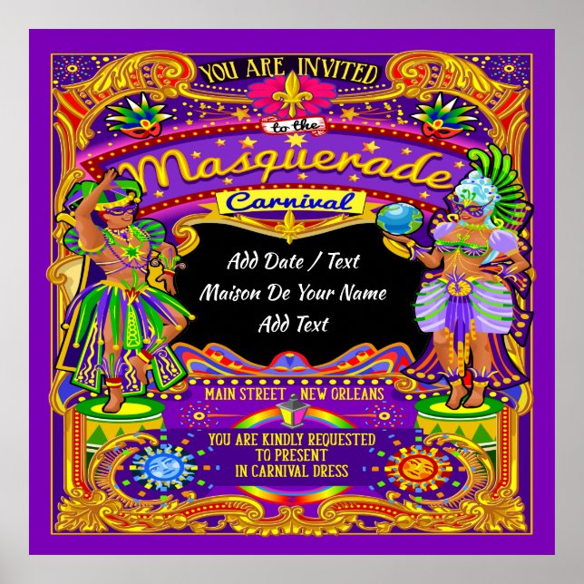 Lg. Masquerade Mardi Gras Carnival Poster - Theme (Front)